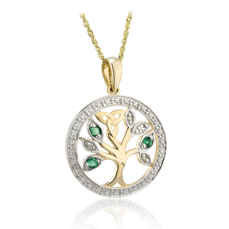 14ct Gold Emerald and Diamond Celtic Tree of Life Pendant