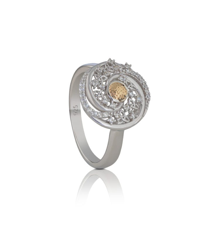 Sterling Silver Solstice Swirl Ring with 18ct Gold Bead