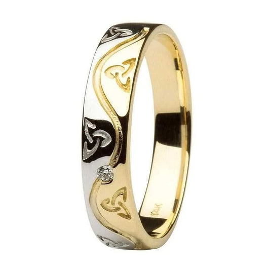 Men's 14ct Two Tone Gold Diamond Trinity Knot Wedding Ring