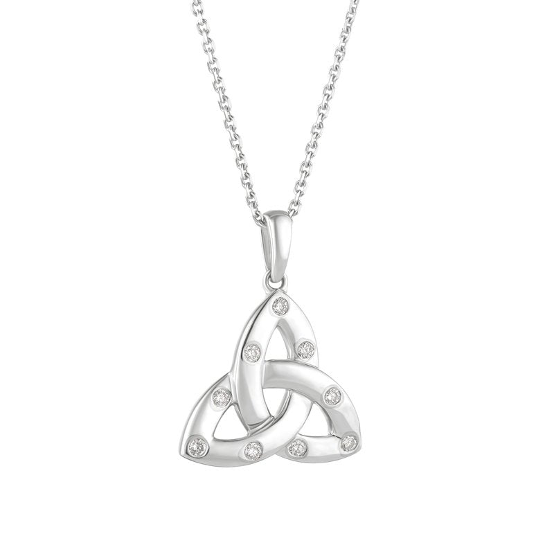 14ct White Gold flush set Diamond Trinity Knot Necklace