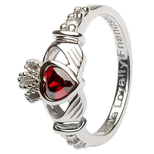 Sterling Silver January Birthstone Claddagh Ring