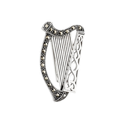Sterling Silver Marcasite Harp Brooch