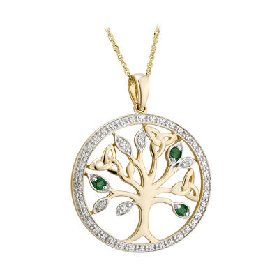 14ct Gold Diamond and Emerald Celtic Tree Of Life Pendant
